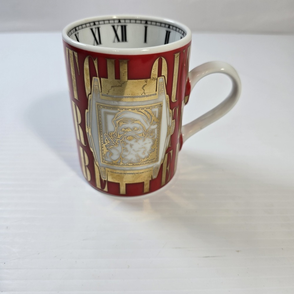 Department 56 Christmas Time Red Gold Santa Coffee Tea Mug Cup